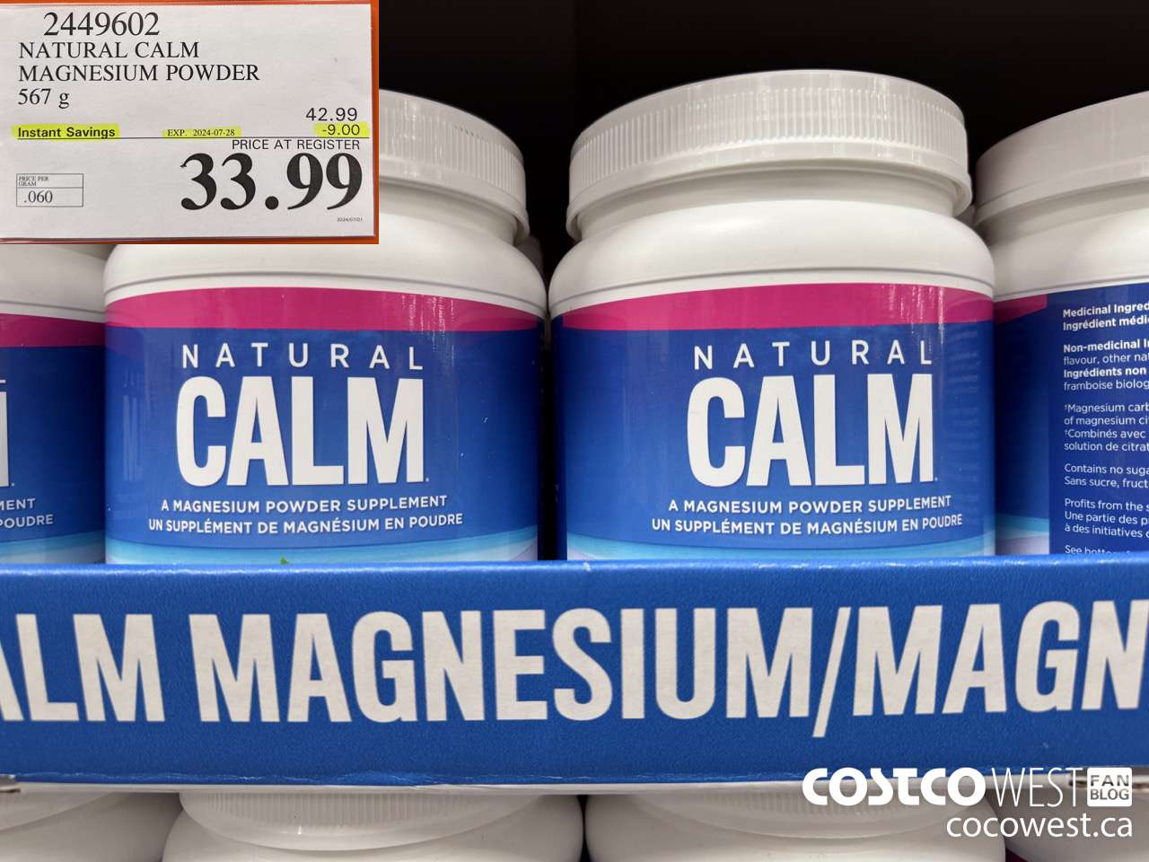 2449602 NATURAL CALM MAGNESIUM POWDER 567 g ($9.00 INSTANT SAVINGS EXPIRES ON 2024-07-28) $33.99