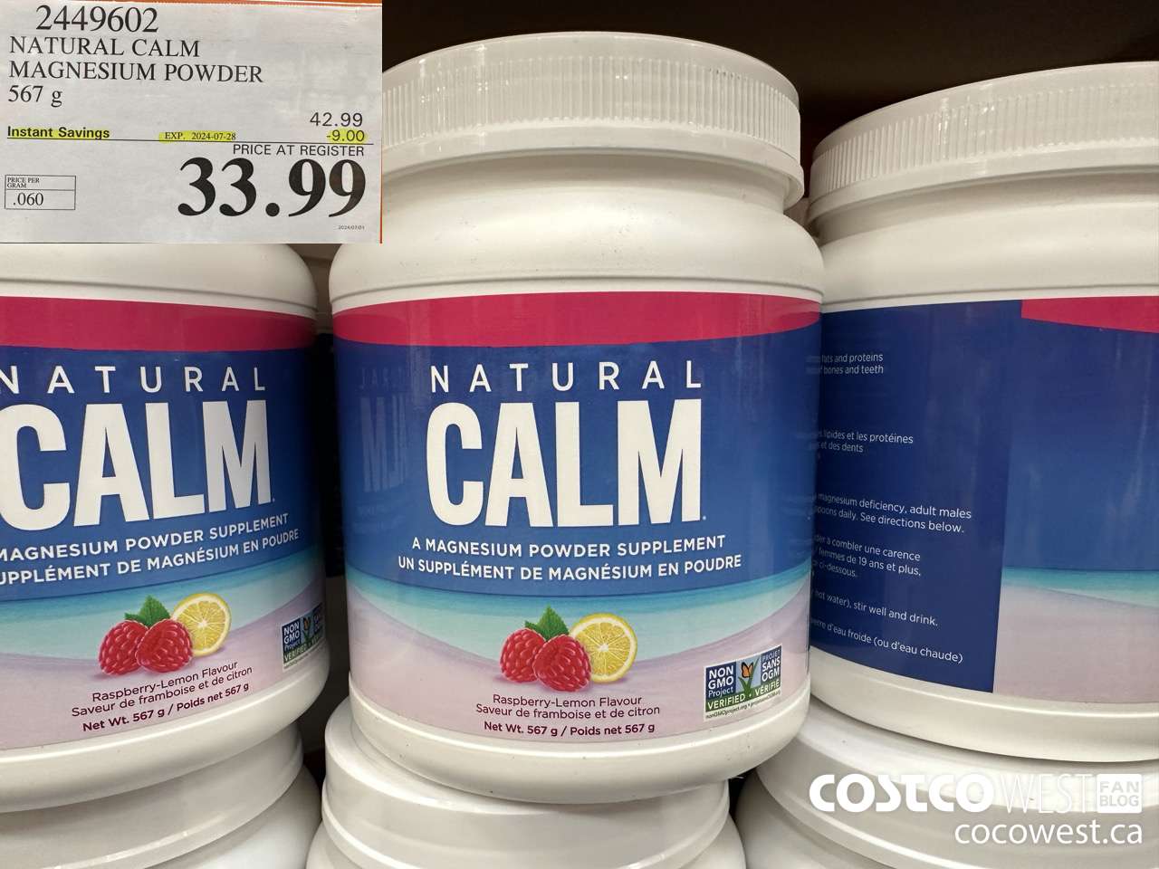 2449602 NATURAL CALM MAGNESIUM POWDER 567 g ($9.00 INSTANT SAVINGS EXPIRES ON 2024-07-28) $33.99