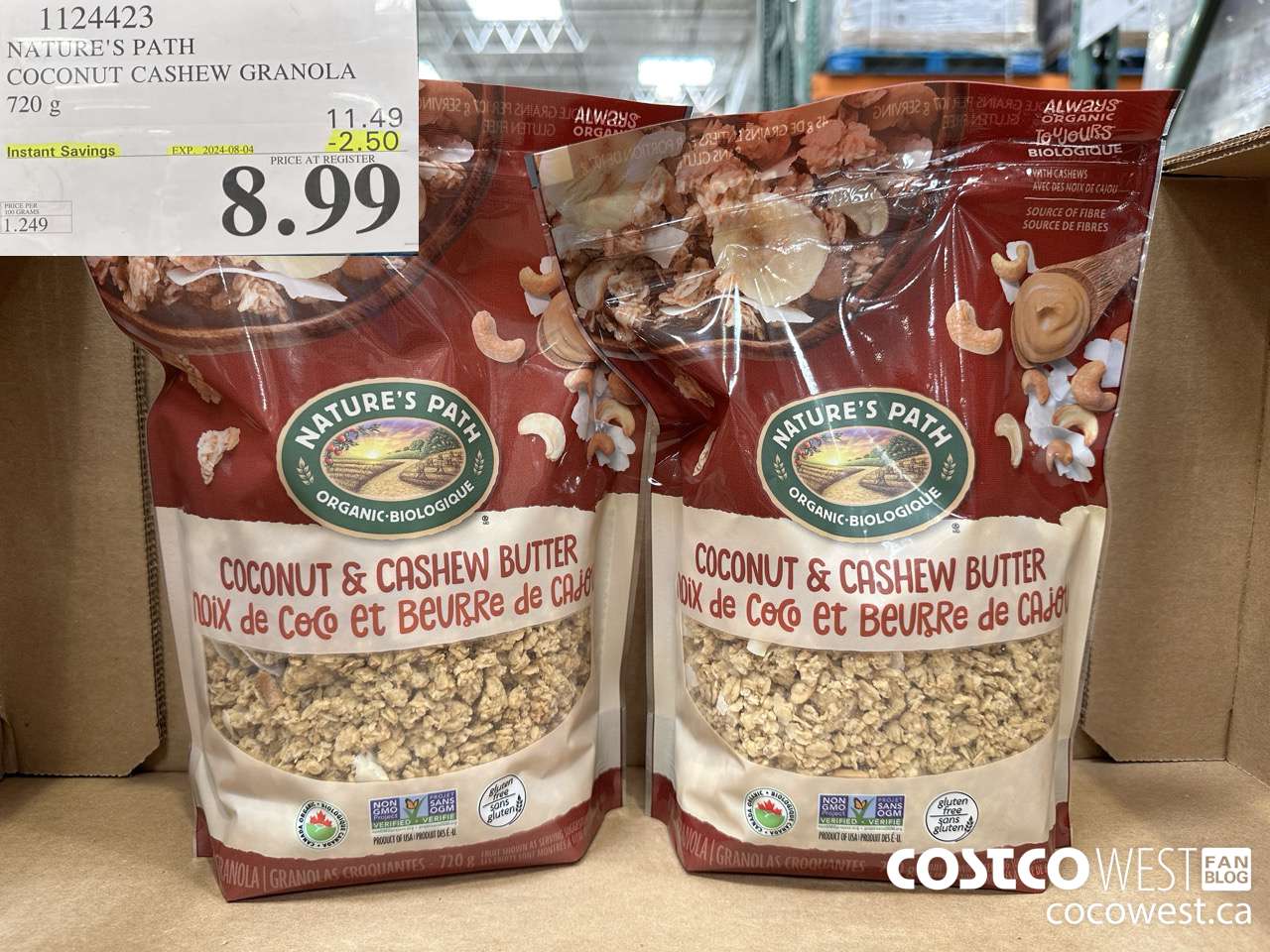 1124423 NATURE'S PATH COCONUT CASHEW GRANOLA 720 g ($2.50 INSTANT SAVINGS EXPIRES ON 2024-08-04) $8.99
