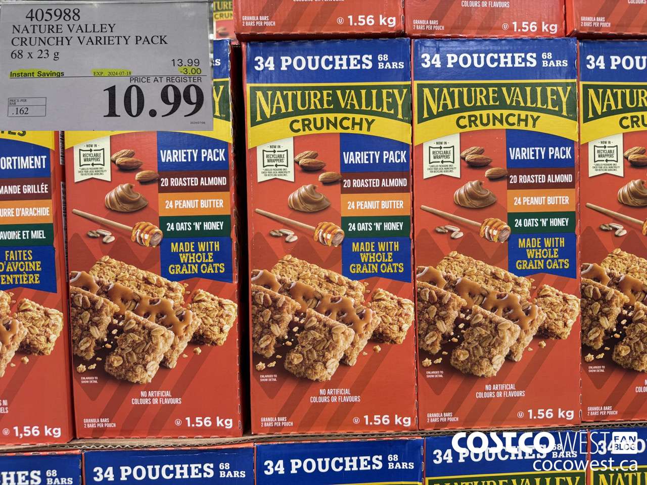 405988 NATURE VALLEY CRUNCHY VARIETY PACK OF 68 X 23 G ($3.00 INSTANT SAVINGS EXPIRES ON 2024-07-18) $10.99