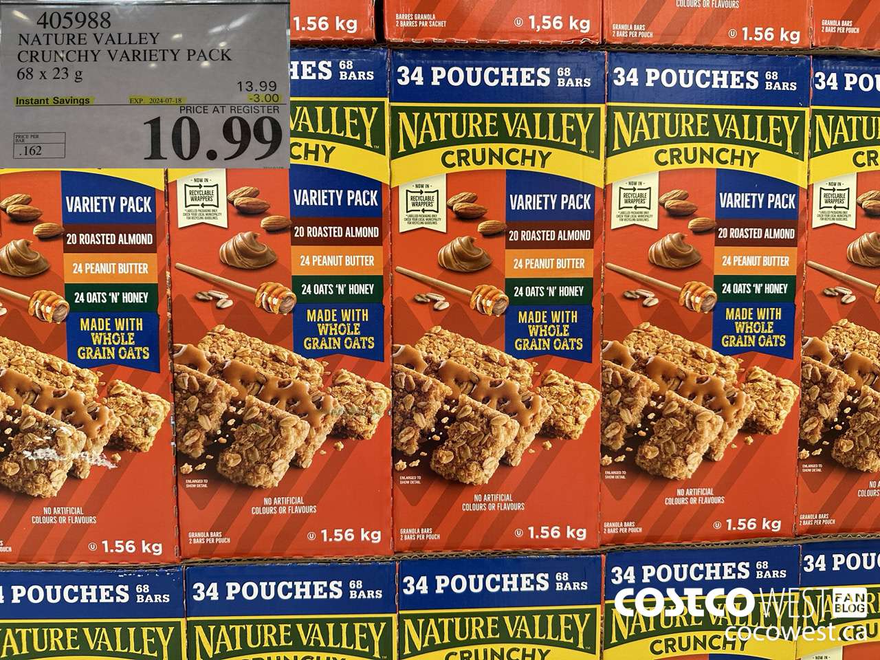 405988 NATURE VALLEY CRUNCHY VARIETY PACK OF 68 X 23 G ($3.00 INSTANT SAVINGS EXPIRES ON 2024-07-18) $10.99
