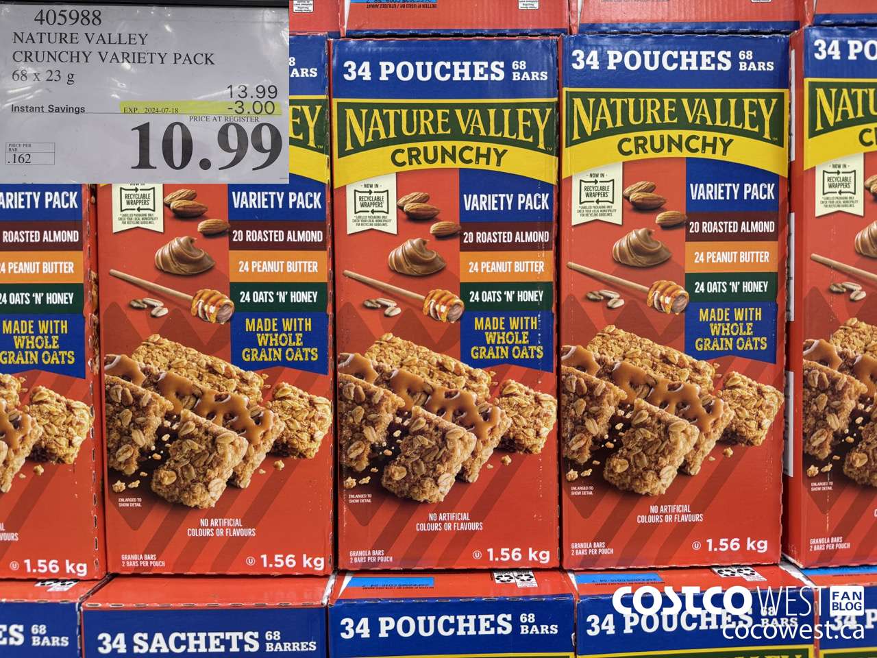 405988 NATURE VALLEY CRUNCHY VARIETY PACK OF 68 X 23 G ($3.00 INSTANT SAVINGS EXPIRES ON 2024-07-18) $10.99
