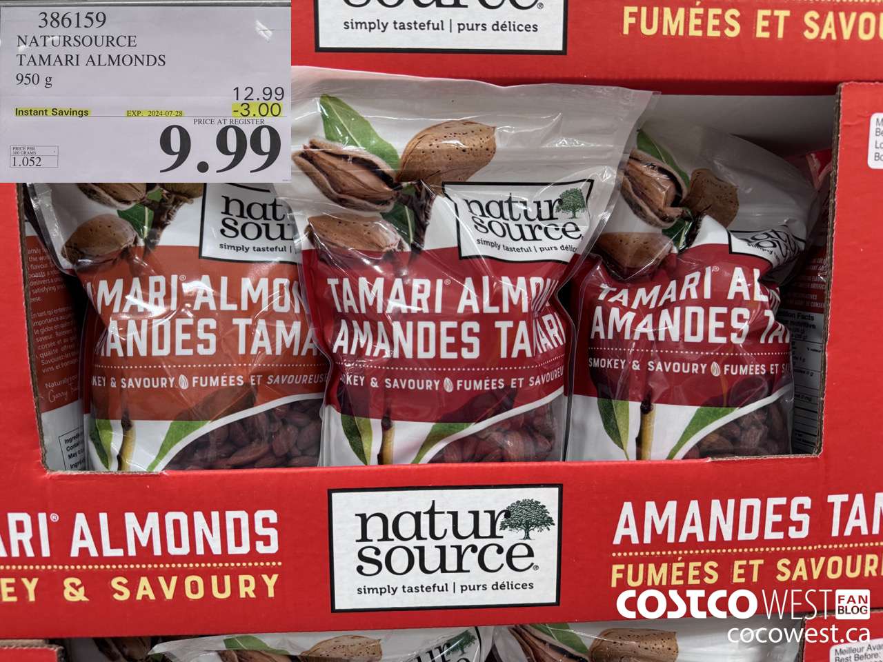 386159 NATURSOURCE TAMARI ALMONDS 950 g ($3.00 INSTANT SAVINGS EXPIRES ON 2024-07-28) $9.99