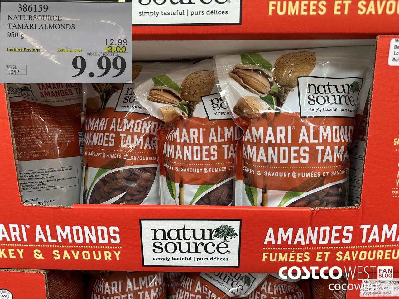 386159 NATURSOURCE TAMARI ALMONDS 950 g ($3.00 INSTANT SAVINGS EXPIRES ON 2024-07-28) $9.99