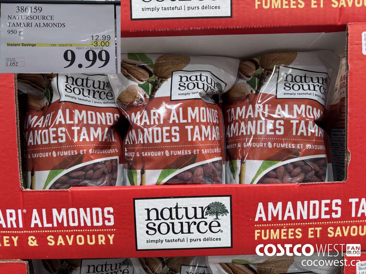 386159 NATURSOURCE TAMARI ALMONDS 950 g ($3.00 INSTANT SAVINGS EXPIRES ON 2024-07-28) $9.99
