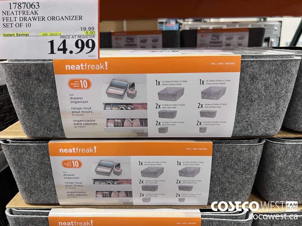 1787063 NEATFREAK FELT DRAWER ORGANIZER SET OF 10 ($5.00 INSTANT SAVINGS EXPIRES ON 2024-07-14) $14.99