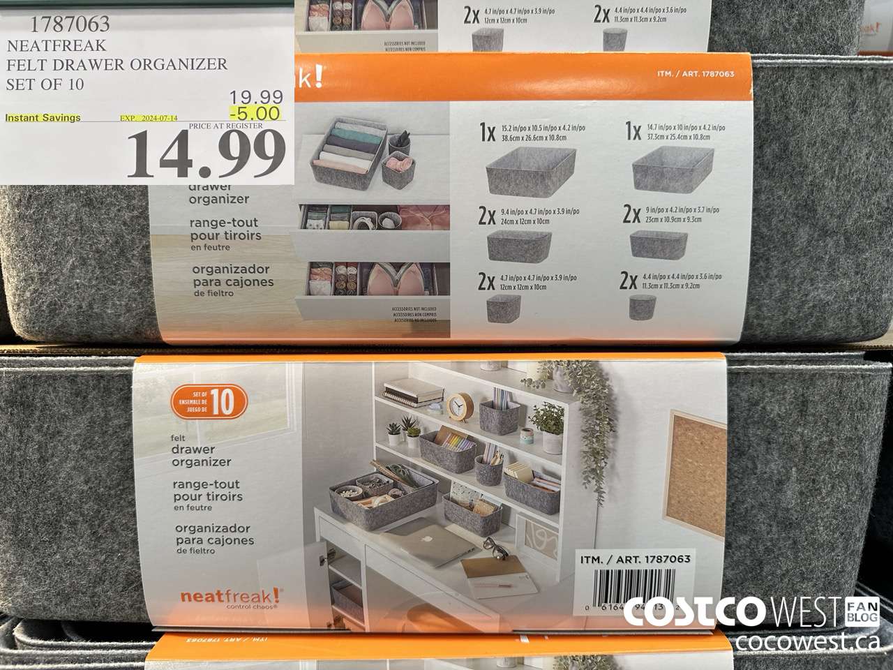 1787063 NEATFREAK FELT DRAWER ORGANIZER SET OF 10 ($5.00 INSTANT SAVINGS EXPIRES ON 2024-07-14) $14.99