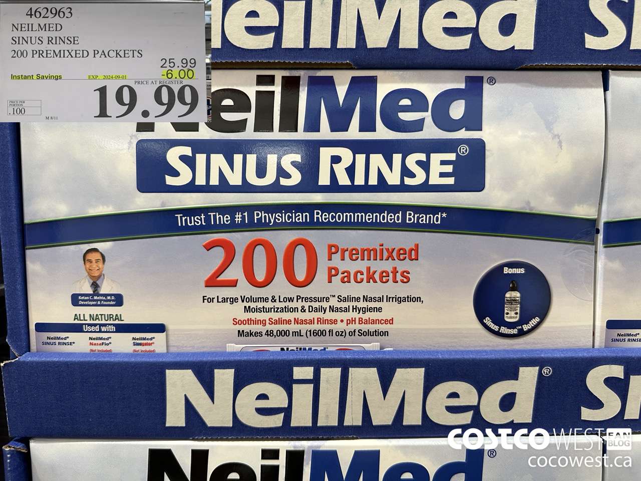 462963 NEILMED SINUS RINSE 200 PREMIXED PACKETS ($6.00 INSTANT SAVINGS EXPIRES ON 2024-09-01) $19.99