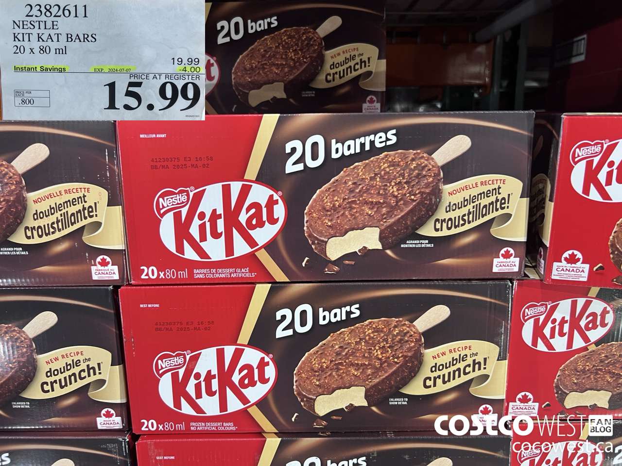 2382611 NESTLE KIT KAT BARS 20 X 80 ML ($4.00 INSTANT SAVINGS EXPIRES ON 2024-07-07) $15.99