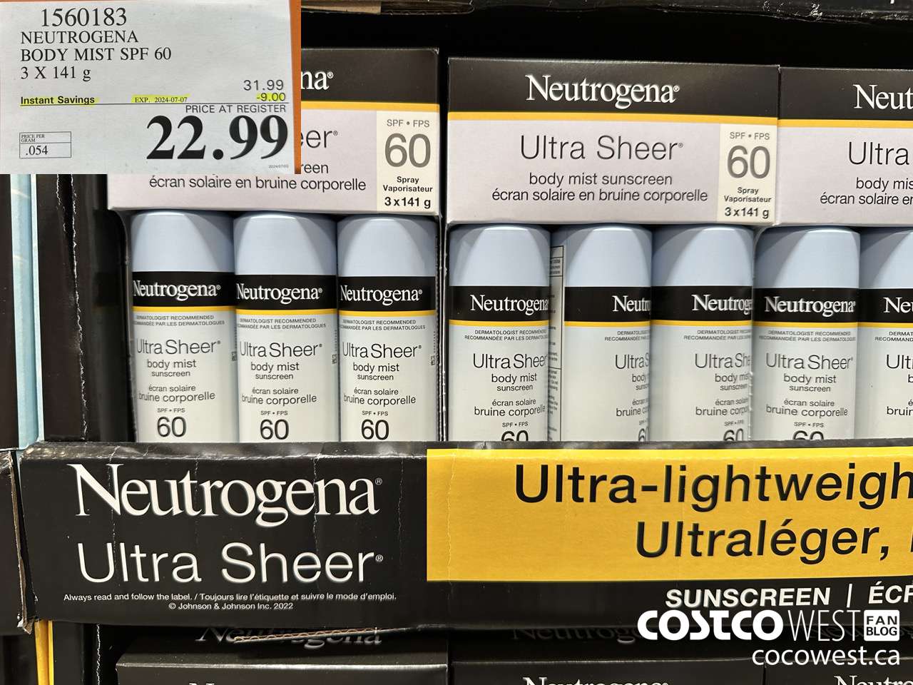 1560183 NEUTROGENA BODY MIST SPF 60 3 X 141G ($9.00 INSTANT SAVINGS EXPIRES ON 2024-07-07) $22.99