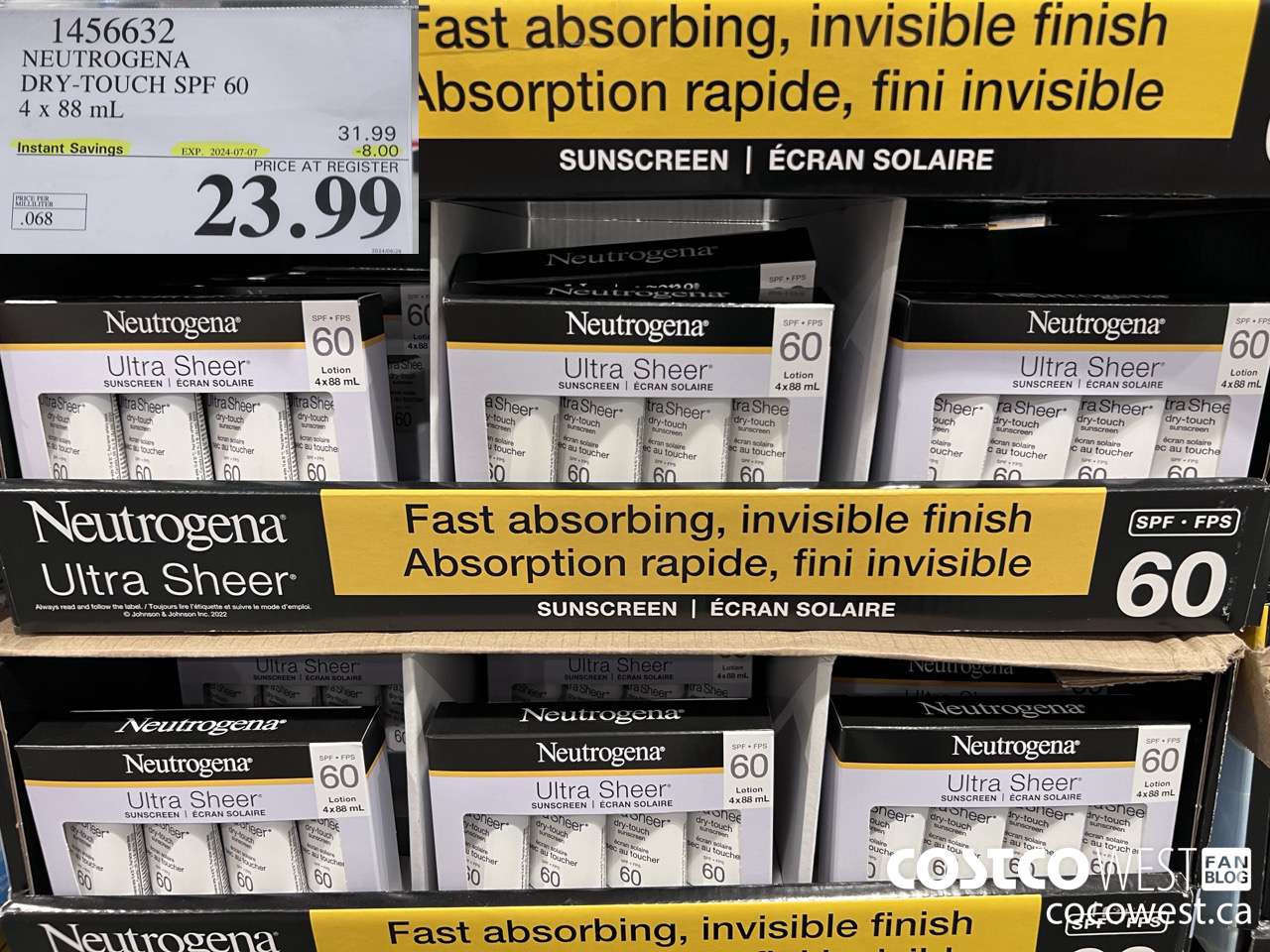 1456632 NEUTROGENA DRY-TOUCH SPF 60 4 X 88 ML ($8.00 INSTANT SAVINGS EXPIRES ON 2024-07-07) $23.99