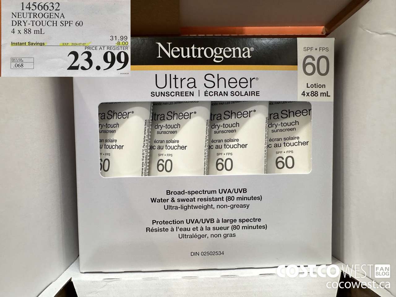 1456632 NEUTROGENA DRY-TOUCH SPF 60 4 X 88 ML ($8.00 INSTANT SAVINGS EXPIRES ON 2024-07-07) $23.99