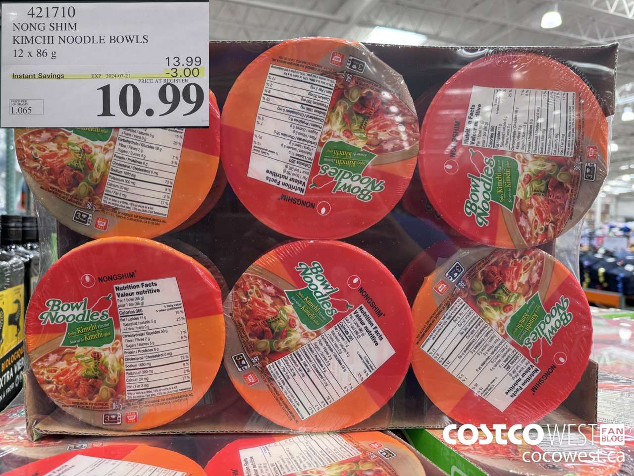 421710 NONG SHIM KIMCHI NOODLE BOWLS 12 x 86g ($3.00 INSTANT SAVINGS EXPIRES ON 2024-07-21) $10.99