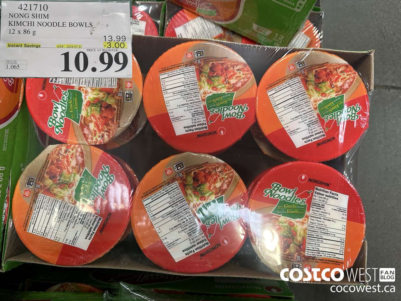 421710 NONG SHIM KIMCHI NOODLE BOWLS 12 x 86g ($3.00 INSTANT SAVINGS EXPIRES ON 2024-07-21) $10.99