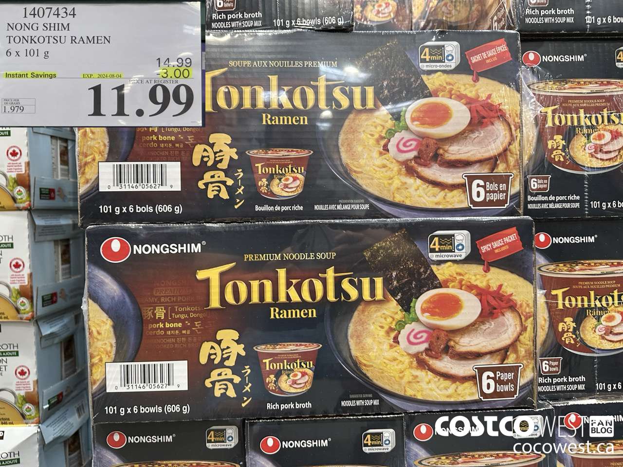 1407434 NONG SHIM TONKOTSU RAMEN 6 x 101 g ($3.00 INSTANT SAVINGS EXPIRES ON 2024-08-04) $11.99
