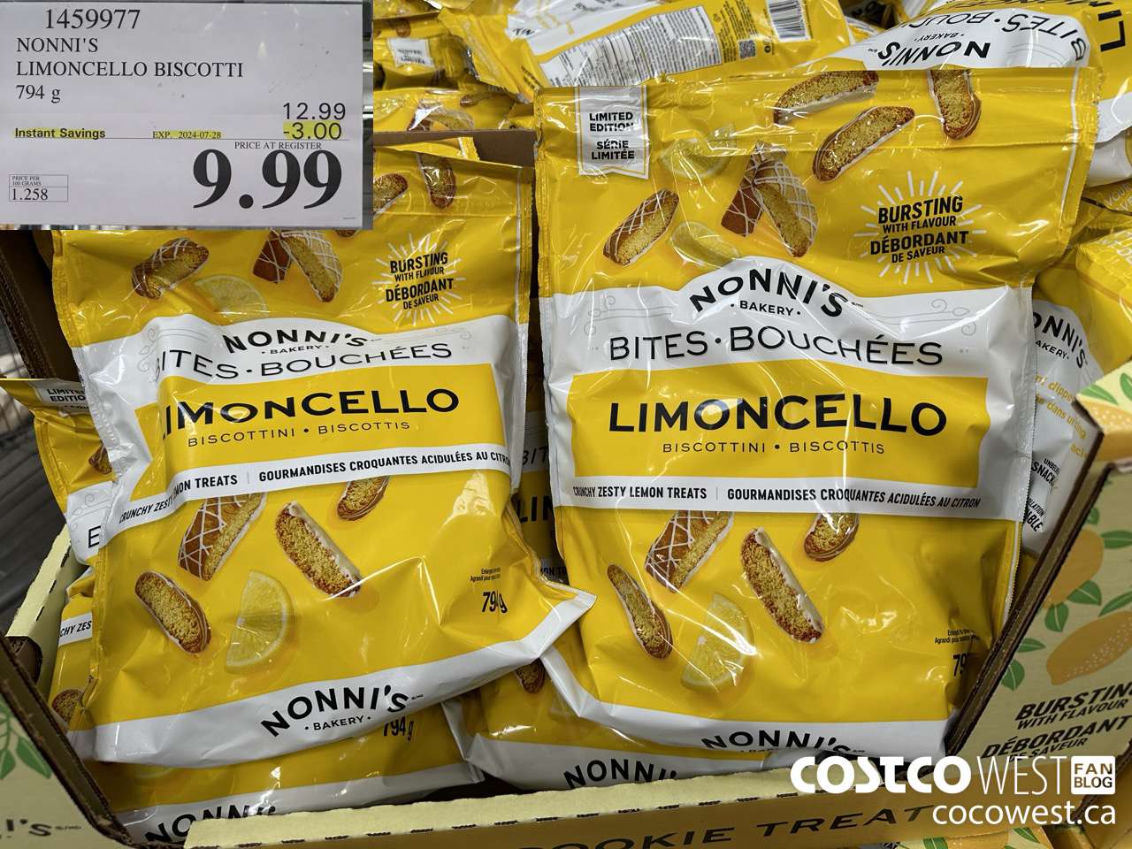 1459977 NONNI'S LIMONCELLO BISCOTTI BITES 794 g ($3.00 INSTANT SAVINGS EXPIRES ON 2024-07-28) $9.99