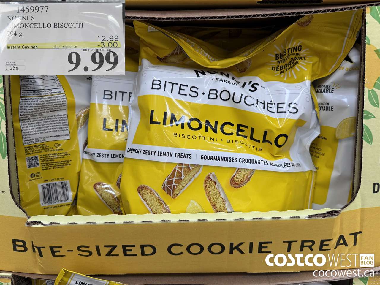 1459977 NONNI'S LIMONCELLO BISCOTTI BITES 794 g ($3.00 INSTANT SAVINGS EXPIRES ON 2024-07-28) $9.99
