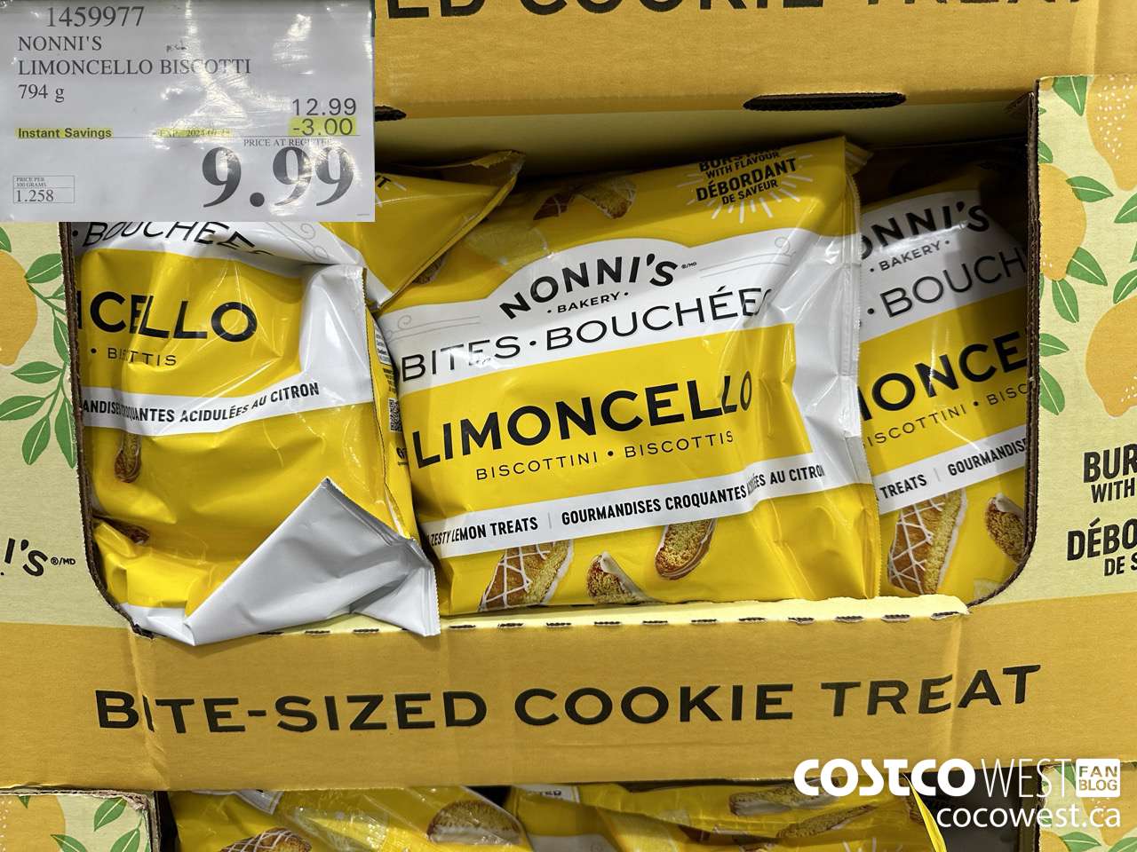 1459977 NONNI'S LIMONCELLO BISCOTTI BITES 794 g ($3.00 INSTANT SAVINGS EXPIRES ON 2024-07-28) $9.99