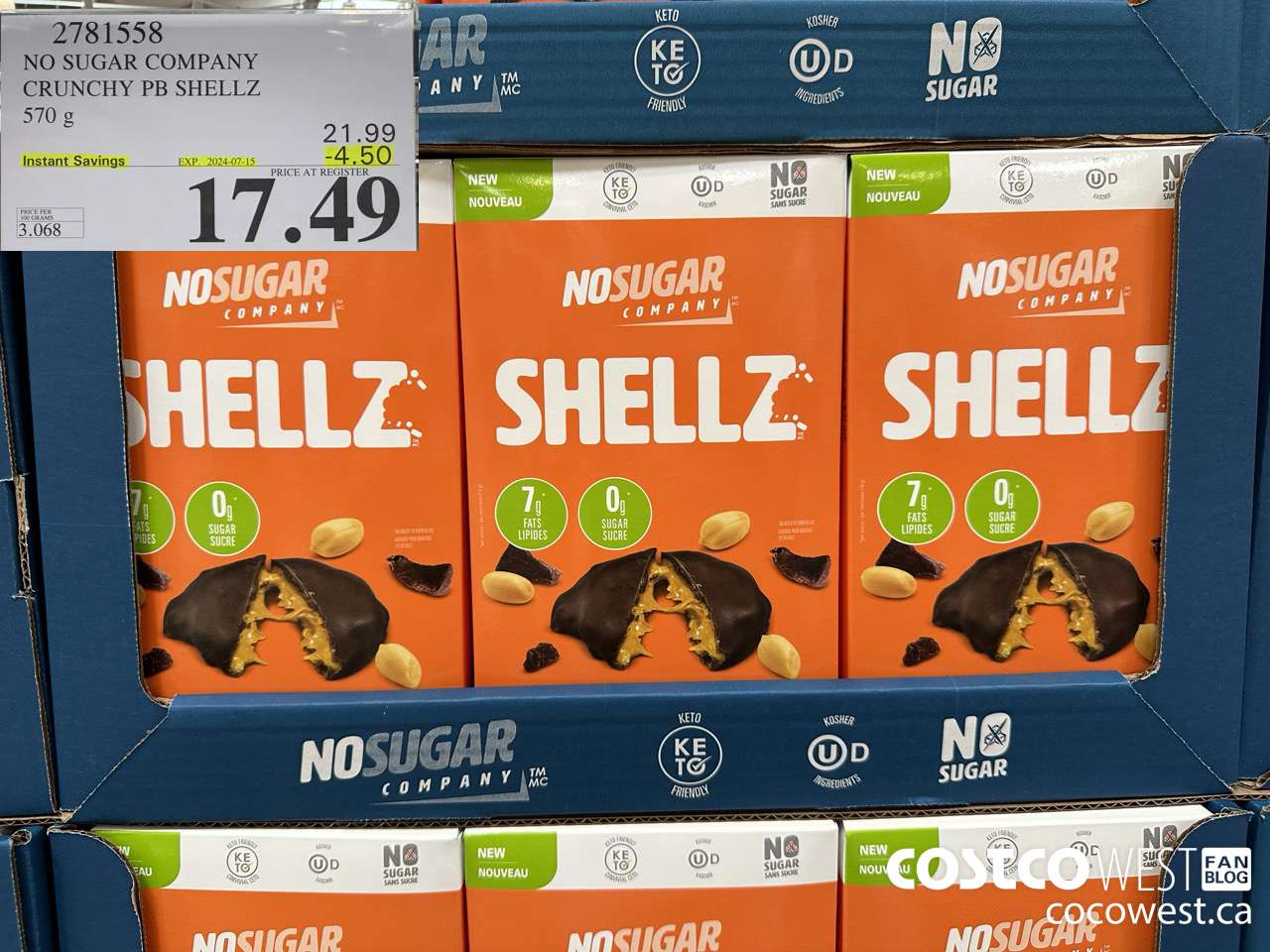 2781558 NO SUGAR COMPANY CRUNCHY PB SHEELZ 570G ($4.50 INSTANT SAVINGS EXPIRES ON 2024-07-15) $17.49