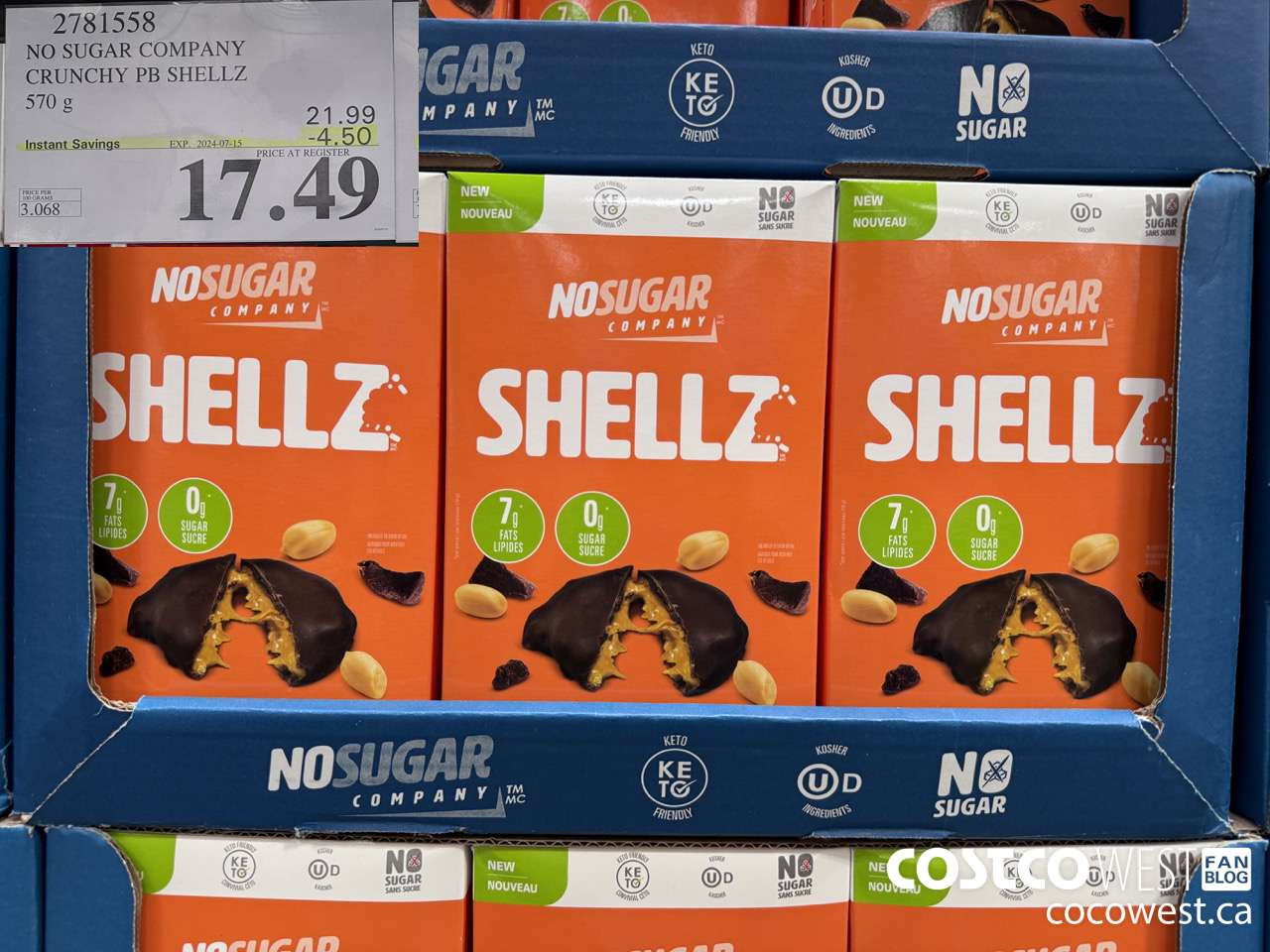 2781558 NO SUGAR COMPANY CRUNCHY PB SHEELZ 570G ($4.50 INSTANT SAVINGS EXPIRES ON 2024-07-15) $17.49