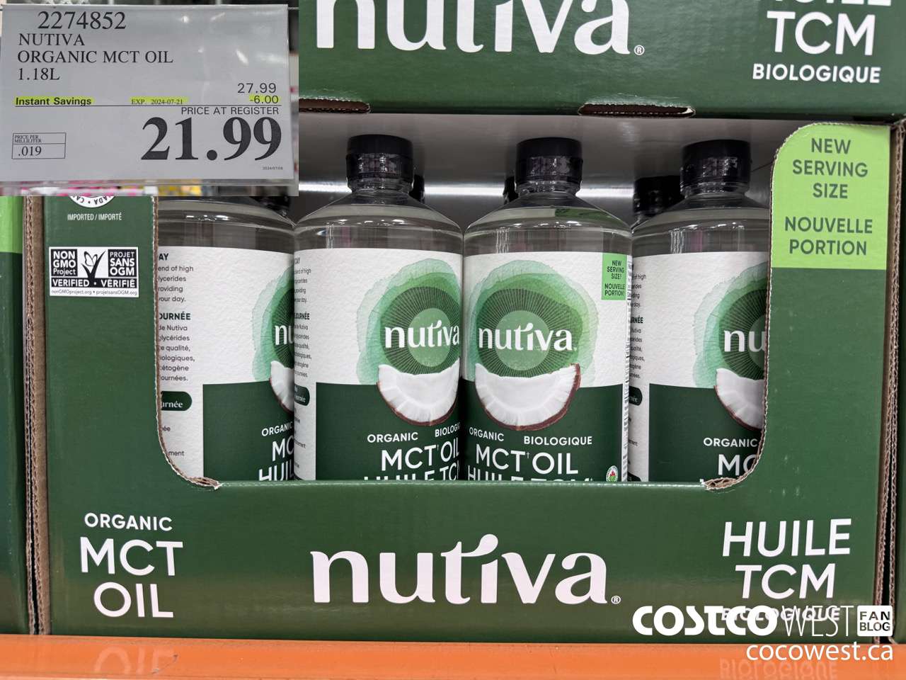 2274852 NUTIVA ORGANIC MCT OIL 1.18L ($6.00 INSTANT SAVINGS EXPIRES ON 2024-07-21) $21.99