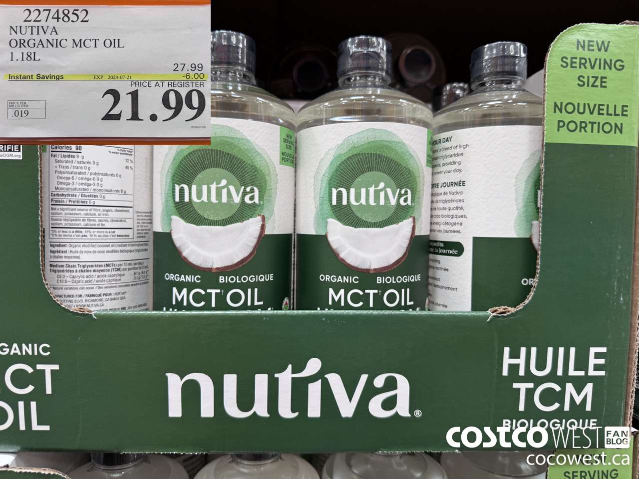 2274852 NUTIVA ORGANIC MCT OIL 1.18L ($6.00 INSTANT SAVINGS EXPIRES ON 2024-07-21) $21.99