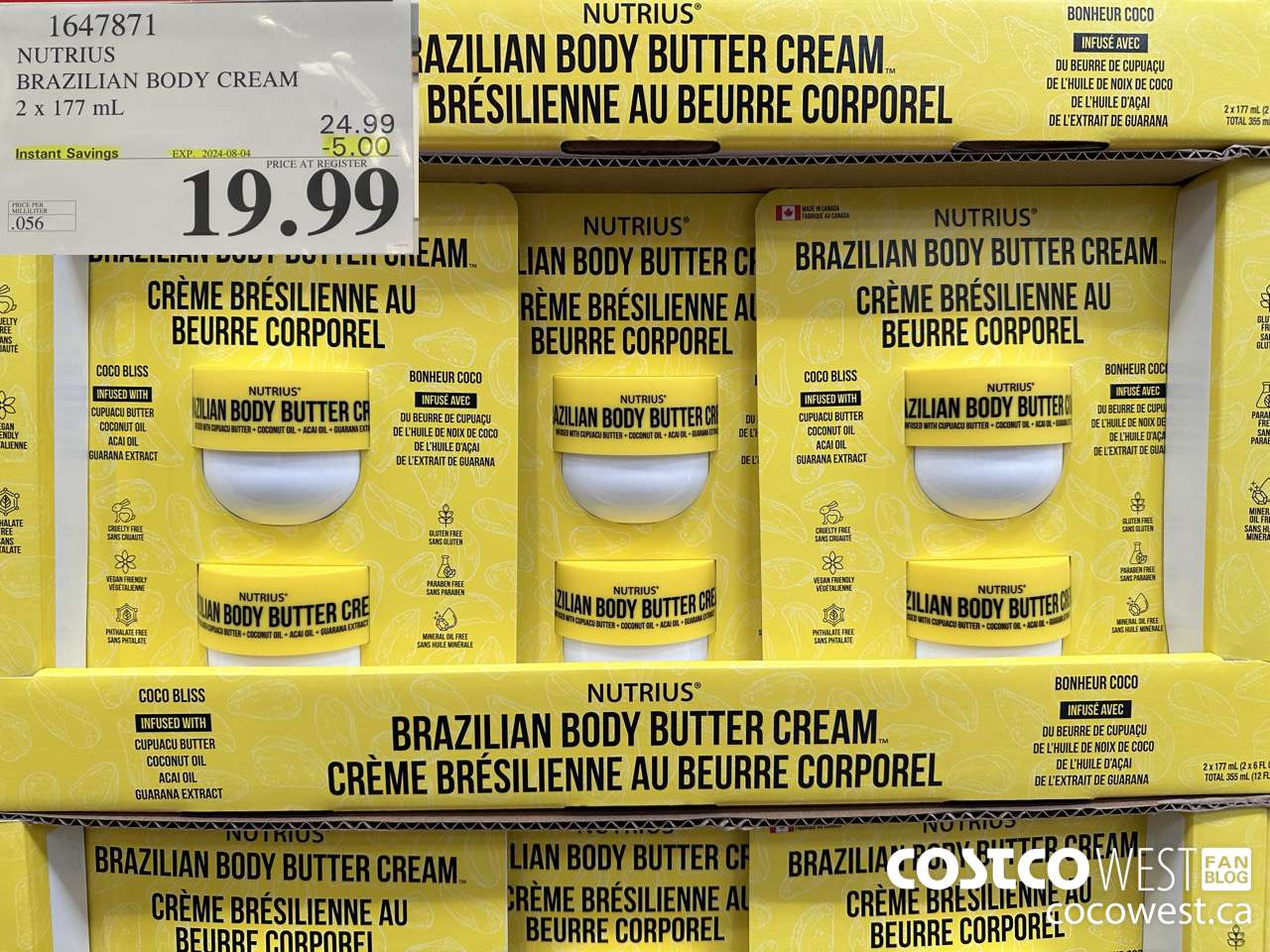 1647871 NUTRIUS BRAZILIAN BODY CREAM 2 X 177 ML ($5.00 INSTANT SAVINGS EXPIRES ON 2024-08-04) $19.99