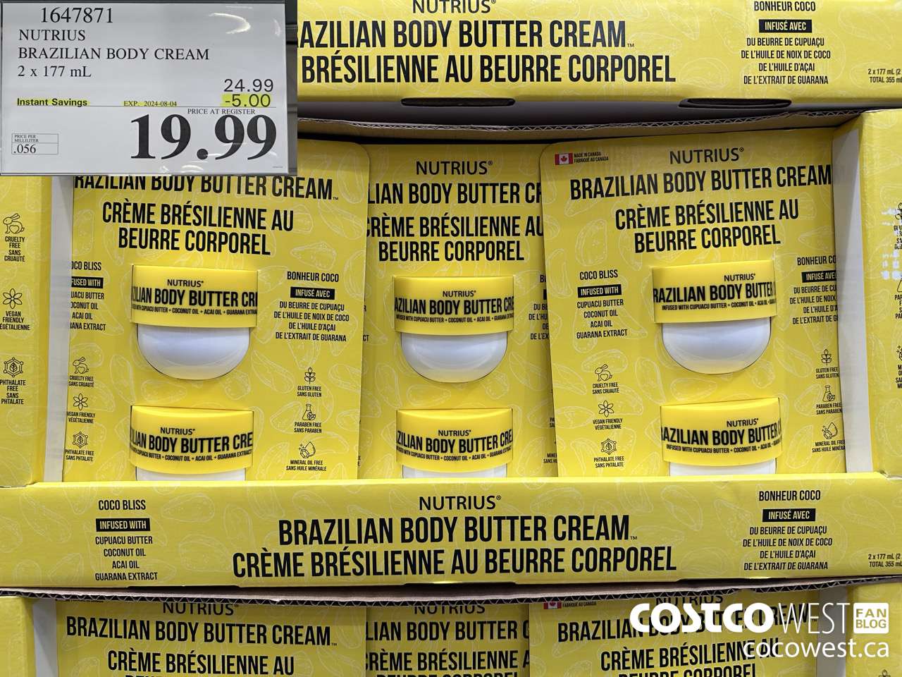1647871 NUTRIUS BRAZILIAN BODY CREAM 2 X 177 ML ($5.00 INSTANT SAVINGS EXPIRES ON 2024-08-04) $19.99