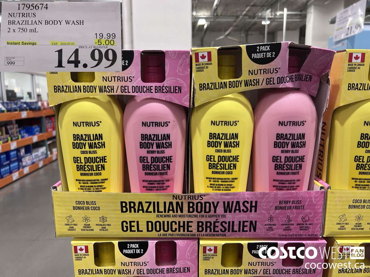 1795674 NUTRIUS BRAZILIAN BODY WASH 2 X 750ML ($5.00 INSTANT SAVINGS EXPIRES ON 2024-07-07) $14.99
