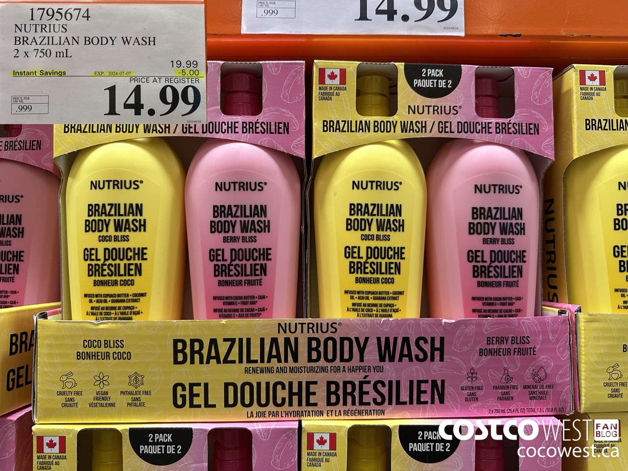 1795674 NUTRIUS BRAZILIAN BODY WASH 2 X 750ML ($5.00 INSTANT SAVINGS EXPIRES ON 2024-07-07) $14.99