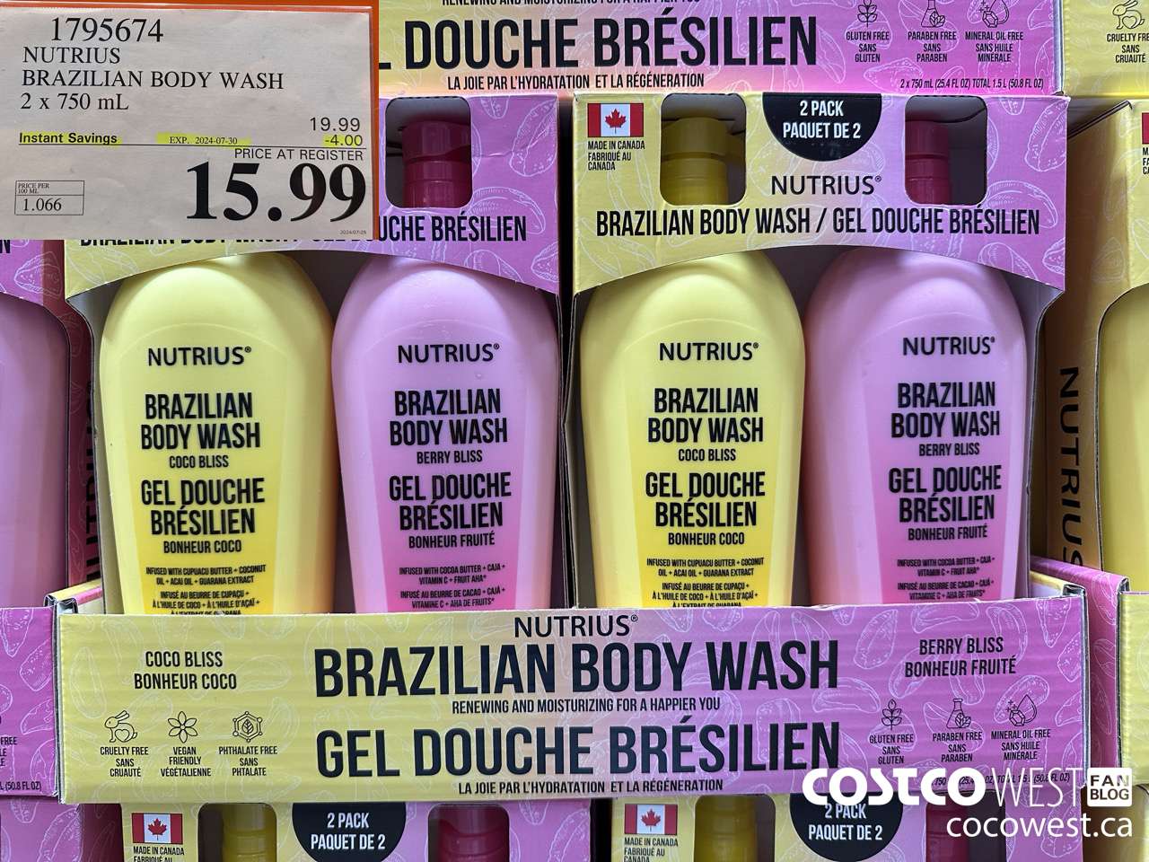 1795674 NUTRIUS BRAZILIAN BODY WASH 2 X 750ML ($4.00 INSTANT SAVINGS EXPIRES ON 2024-07-30) $15.99