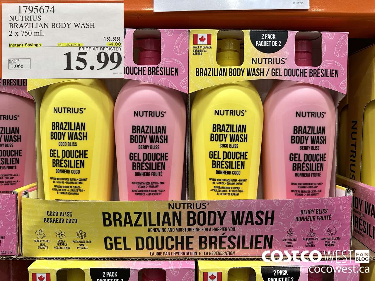 1795674 NUTRIUS BRAZILIAN BODY WASH 2 X 750ML ($4.00 INSTANT SAVINGS EXPIRES ON 2024-07-30) $15.99