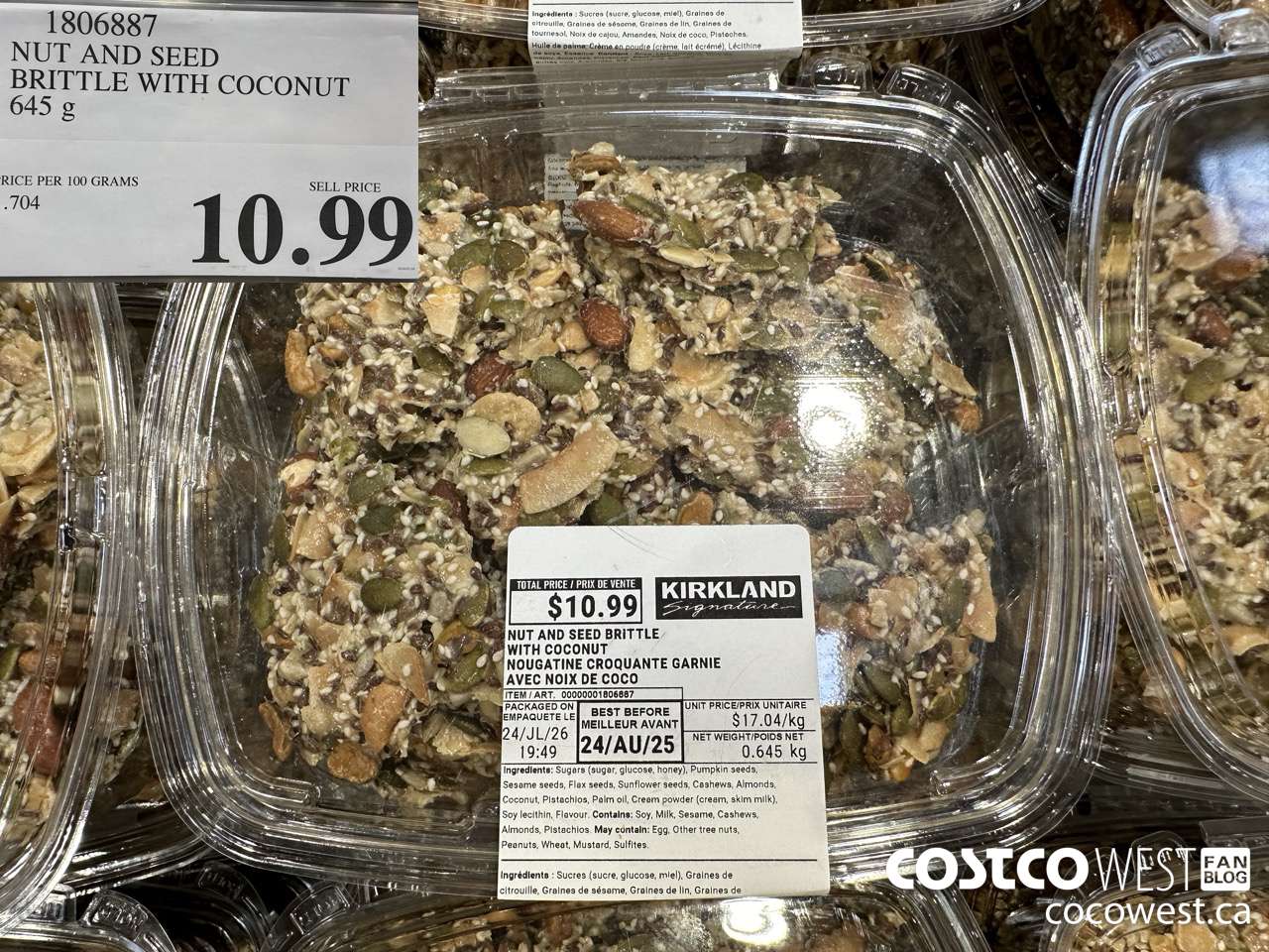 1806887 NUT AND SEED BRITTLE WITH COCONUT 645G $10.99