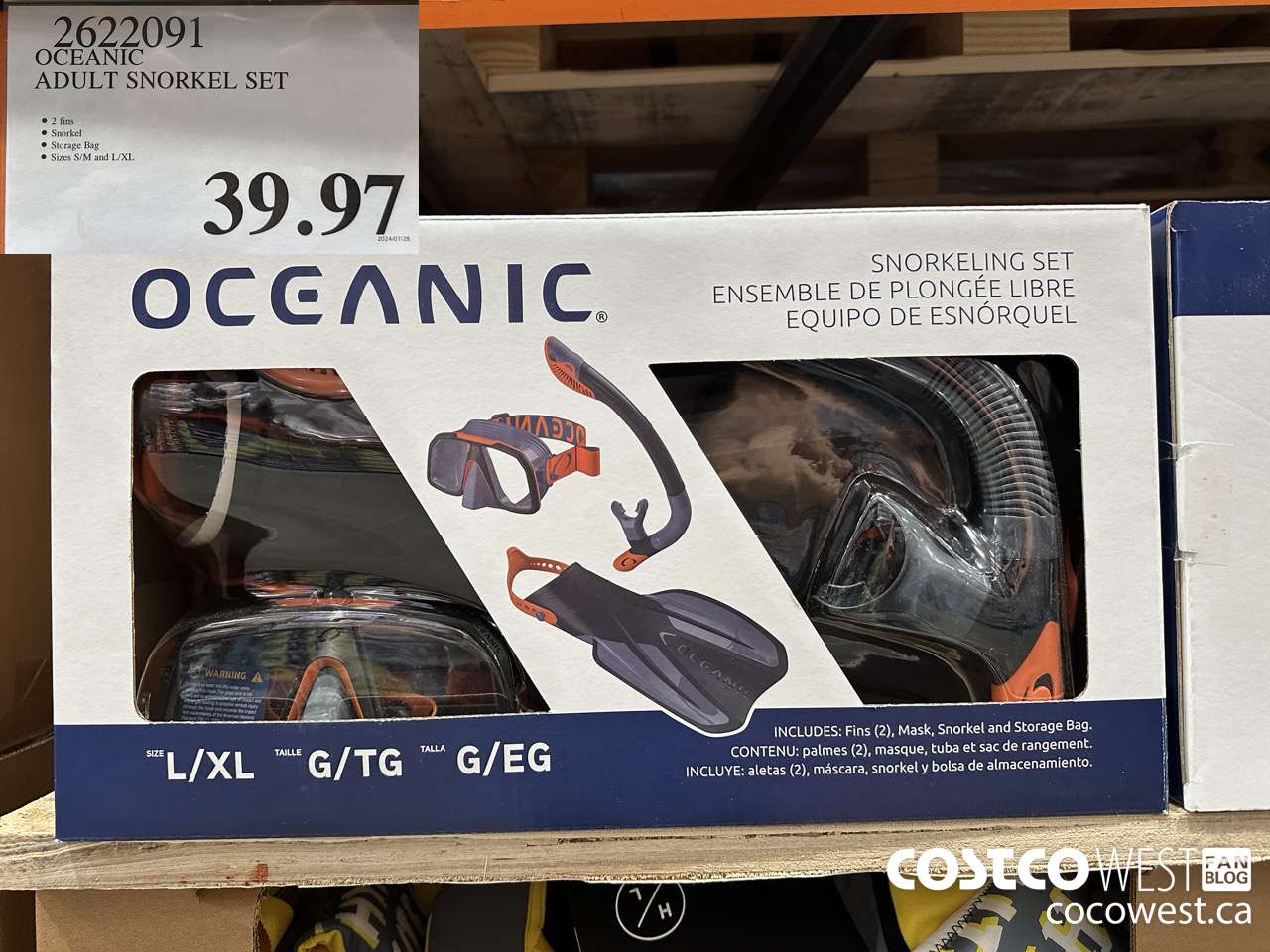 2622091 OCEANIC ADULT SNORKEL SET $39.97