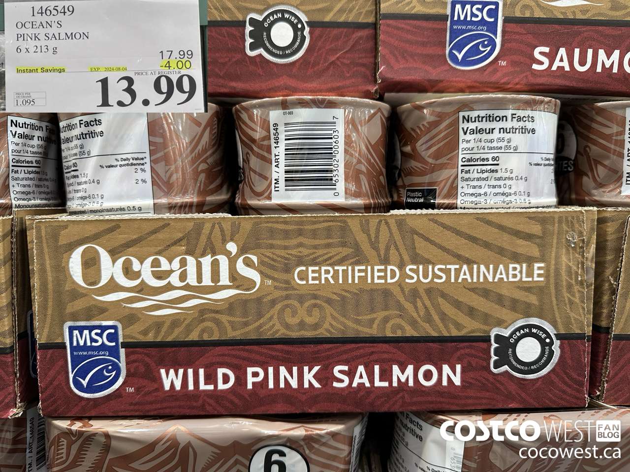 146549 OCEAN'S PINK SALMON 6 X 213 G ($4.00 INSTANT SAVINGS EXPIRES ON 2024-08-04) $13.99