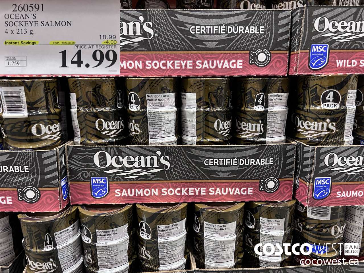260591 OCEAN'S SOCKEYE SALMON 4 x 213 g ($4.00 INSTANT SAVINGS EXPIRES ON 2024-07-07) $14.99