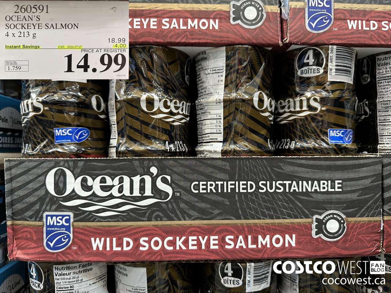 260591 OCEAN'S SOCKEYE SALMON 4 x 213 g ($4.00 INSTANT SAVINGS EXPIRES ON 2024-07-07) $14.99