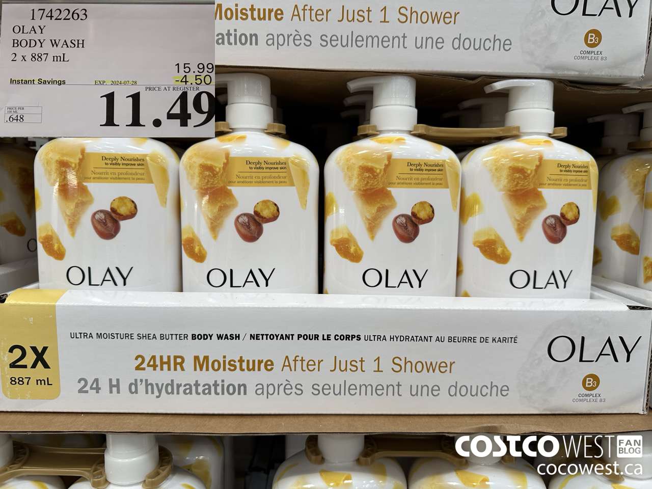 1742263 OLAY BODY WASH 2 X 887 ML ($4.50 INSTANT SAVINGS EXPIRES ON 2024-07-28) $11.49
