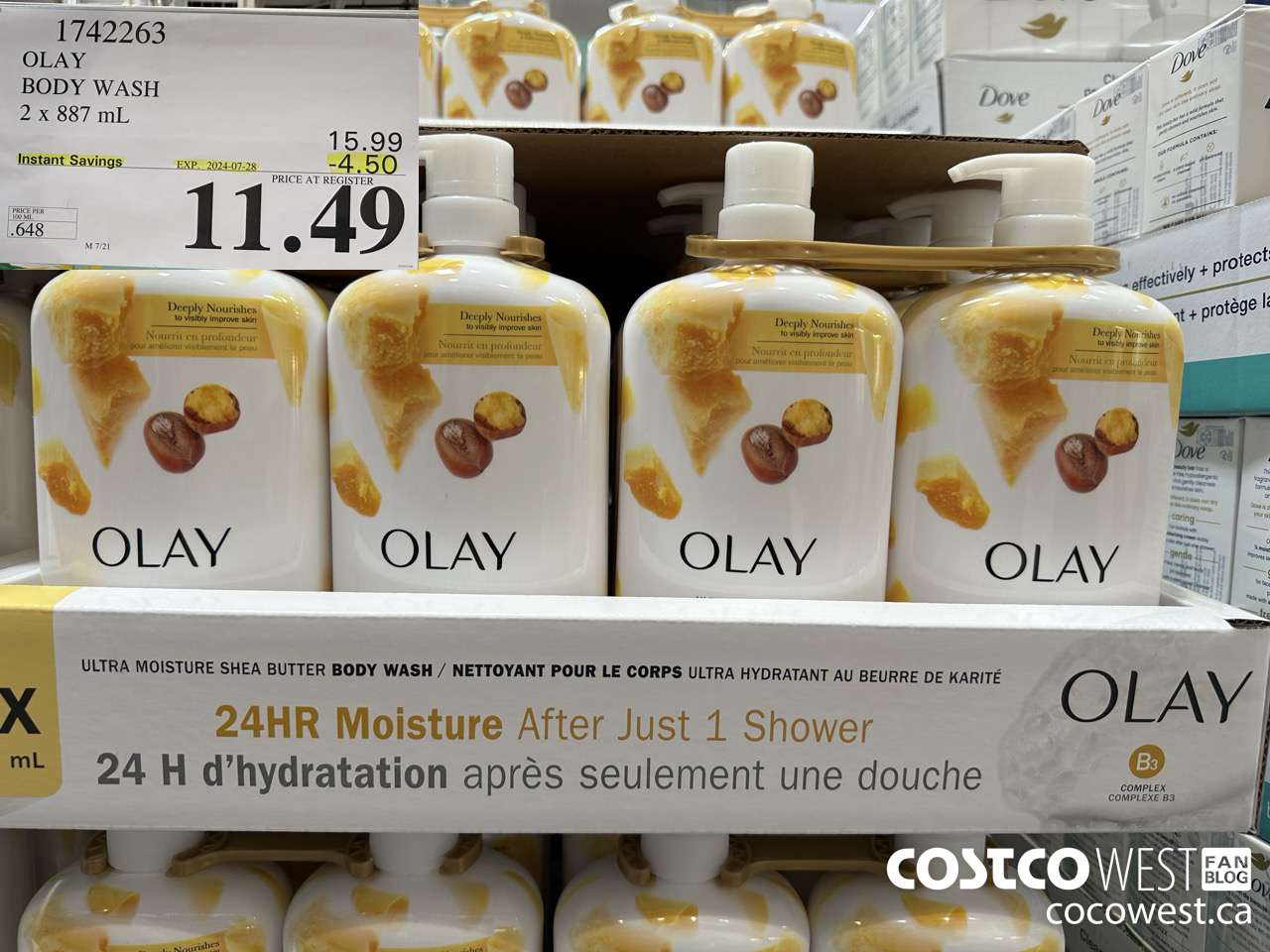 1742263 OLAY BODY WASH 2 X 887 ML ($4.50 INSTANT SAVINGS EXPIRES ON 2024-07-28) $11.49
