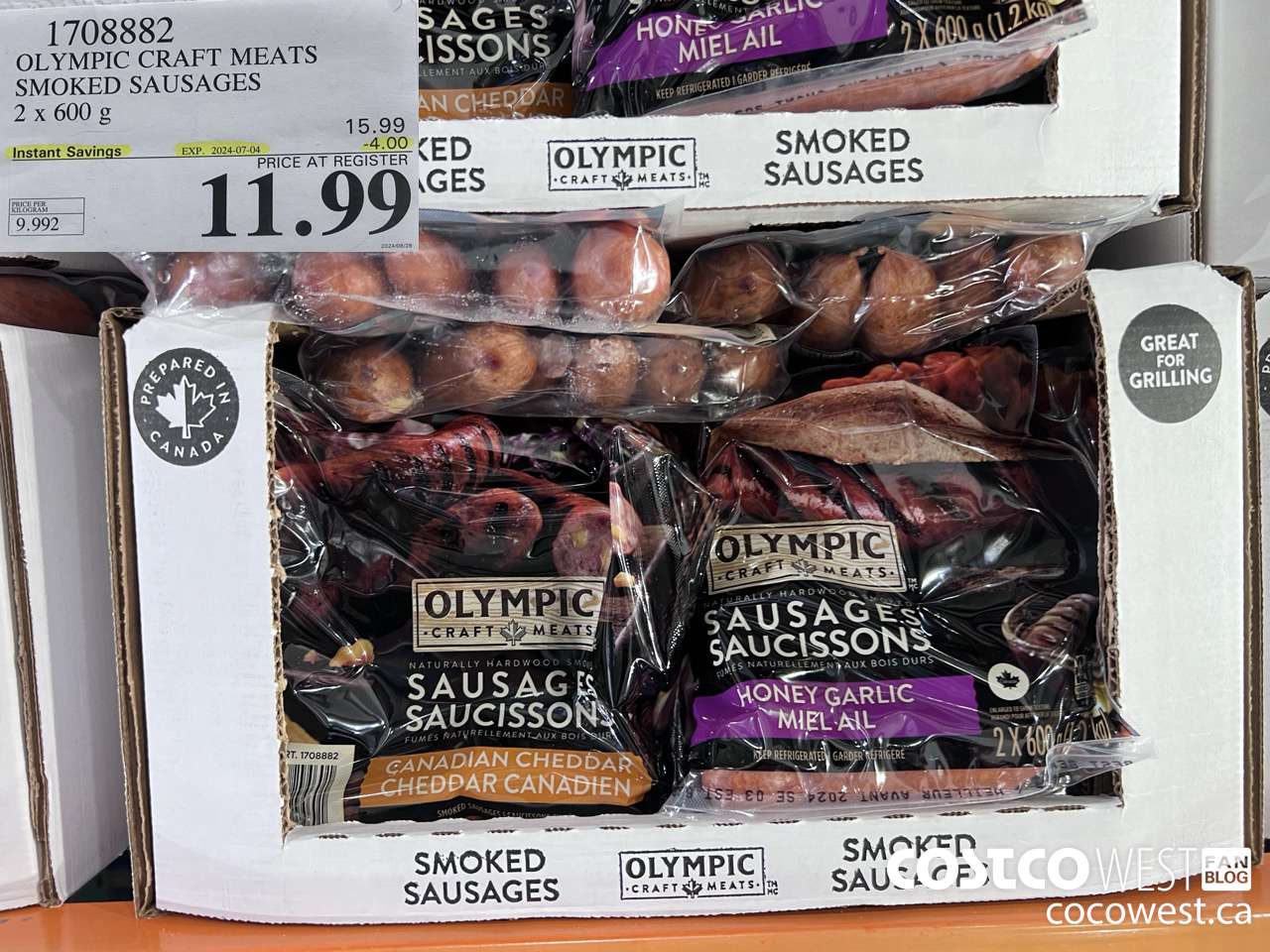 1708882 OLYMPIC CRAFT MEATS SMOKED SAUSAGES 2 X 600G ($4.00 INSTANT SAVINGS EXPIRES ON 2024-07-04) $11.99