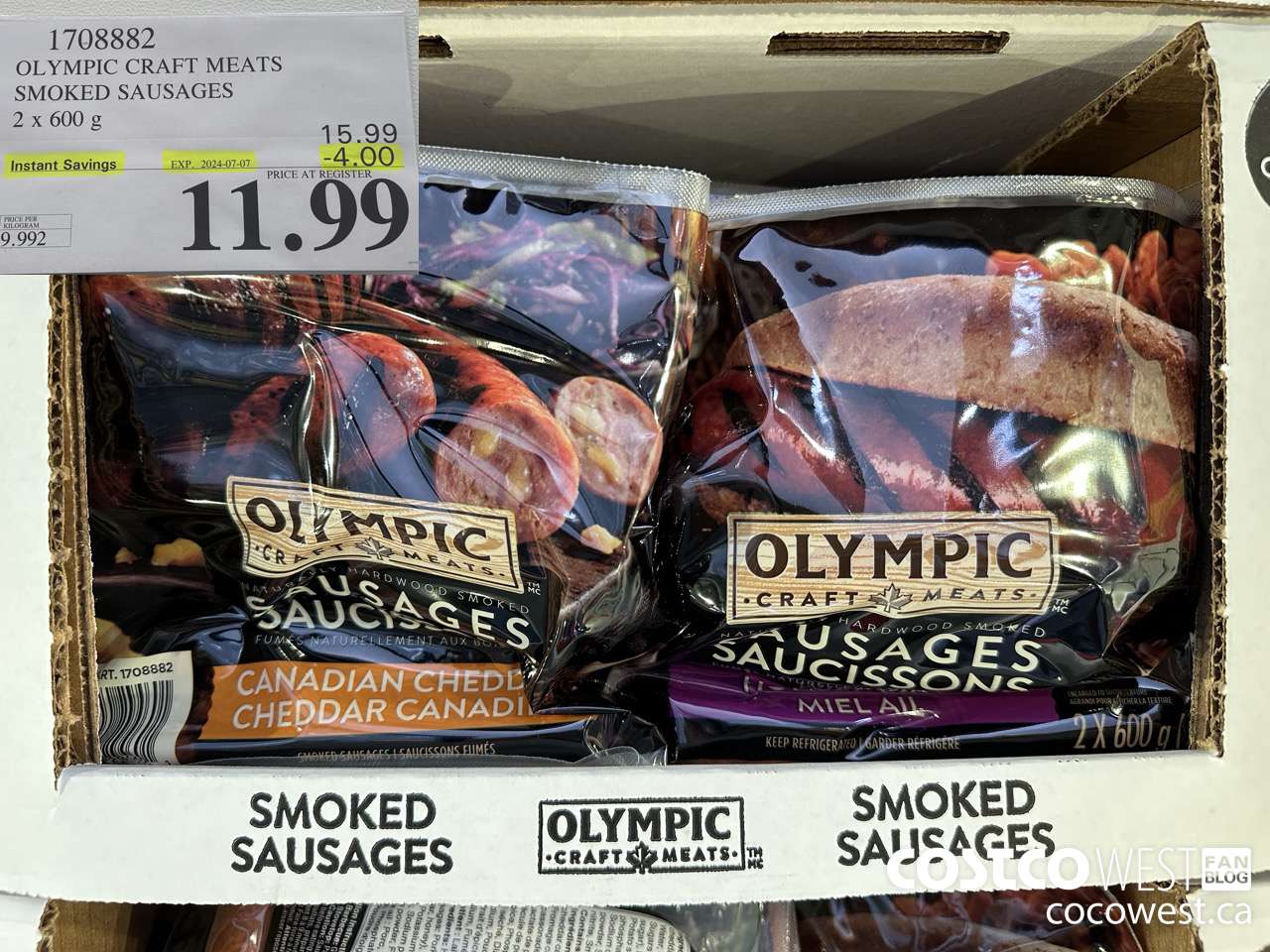 1708882 OLYMPIC CRAFT MEATS SMOKED SAUSAGES 2 X 600G ($4.00 INSTANT SAVINGS EXPIRES ON 2024-07-07) $11.99