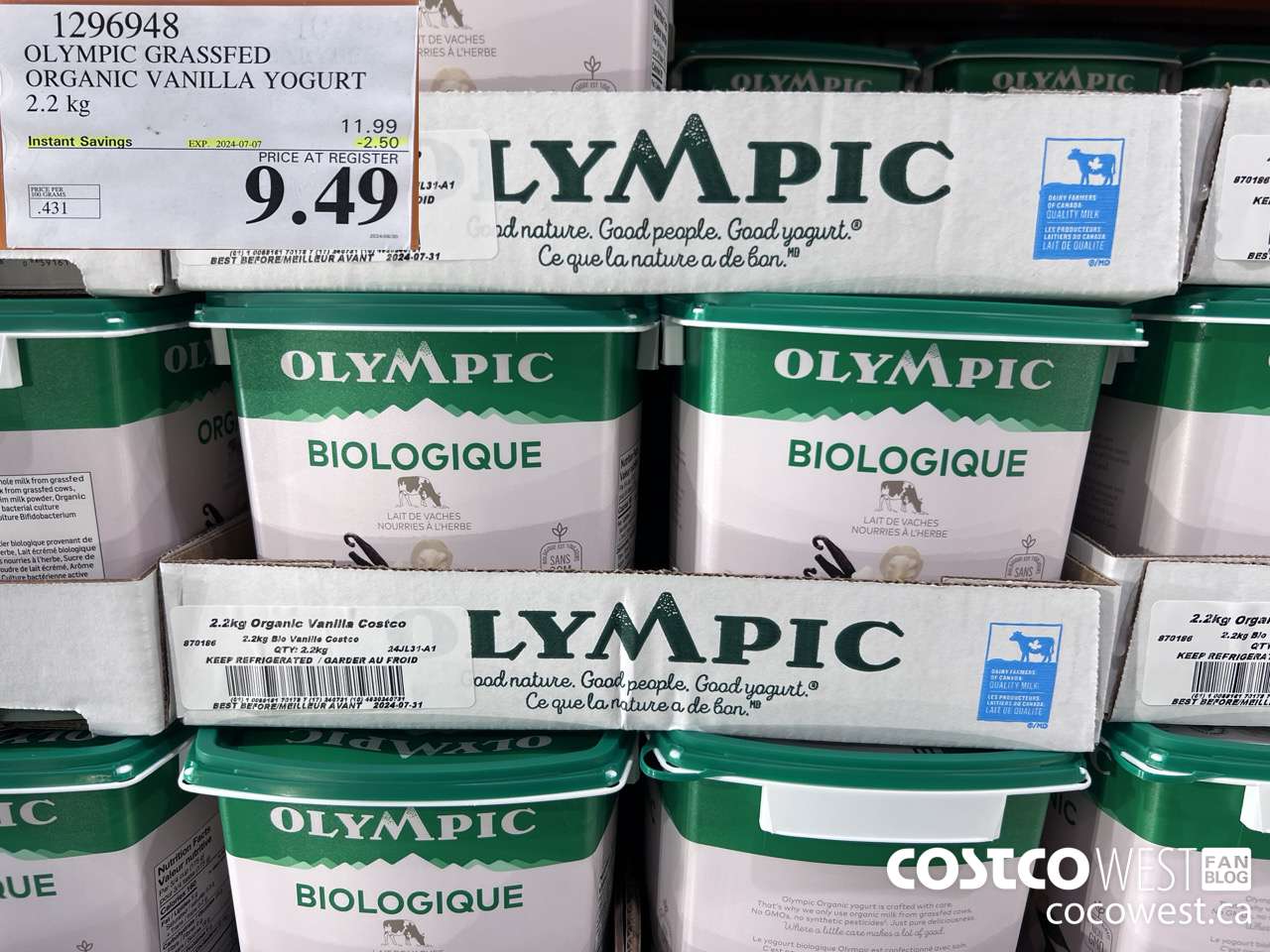 1296948 OLYMPIC GRASSFED ORGANIC VANILLA YOGURT 2.2KG ($2.50 INSTANT SAVINGS EXPIRES ON 2024-07-07) $9.49