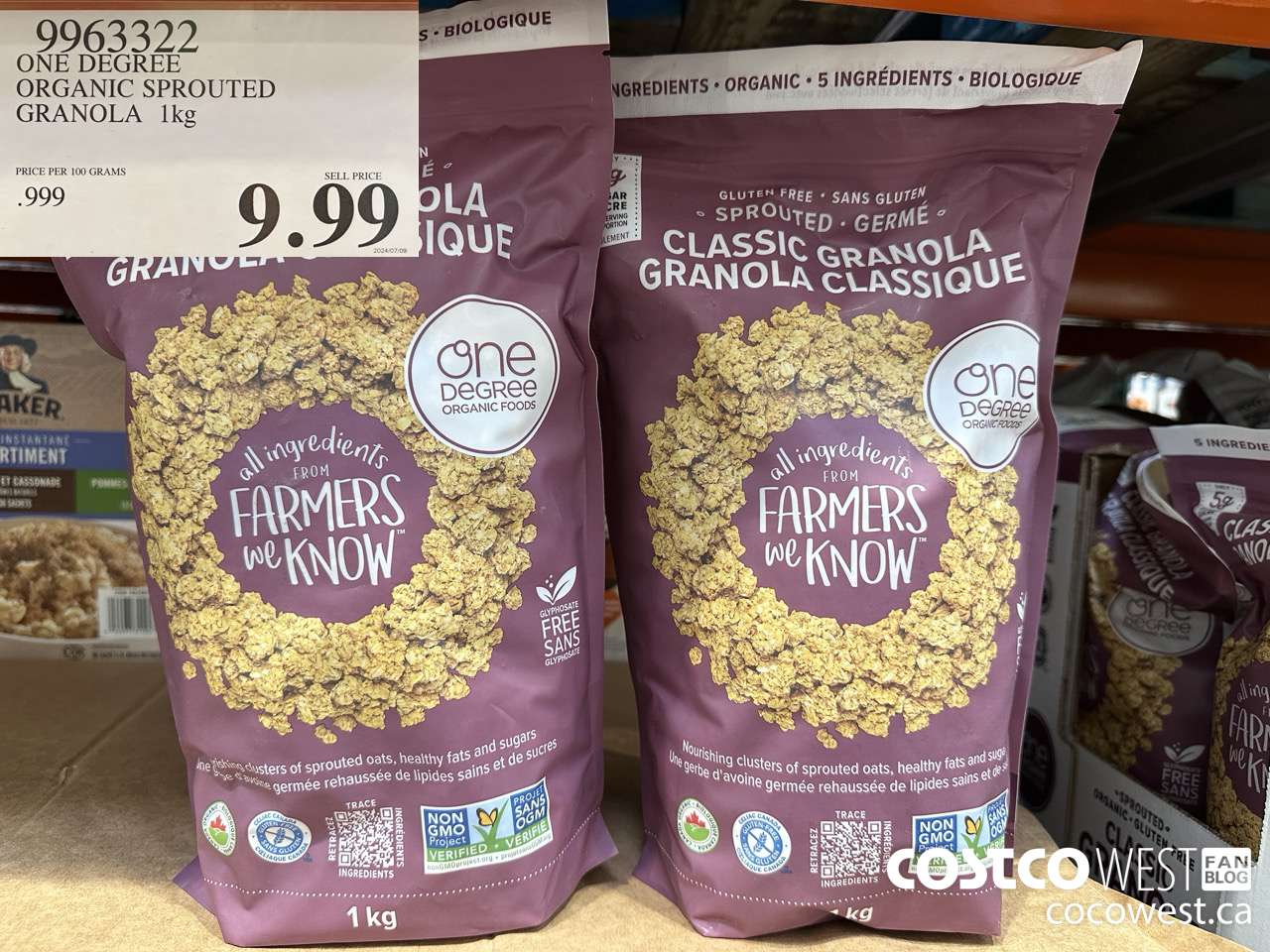 9963322 ONE DEGREE ORGANIC SPROUTED GRANOLA 1KG $9.99