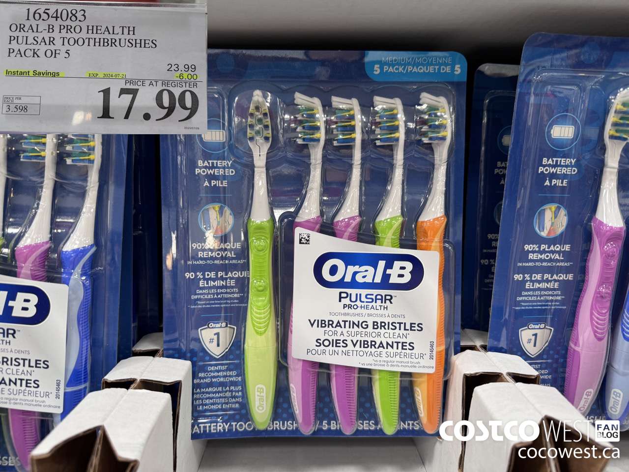 1654083 ORAL-B PRO HEALTH TOOTHBRUSHES PACK OF 5 ($6.00 INSTANT SAVINGS EXPIRES ON 2024-07-21) $17.99