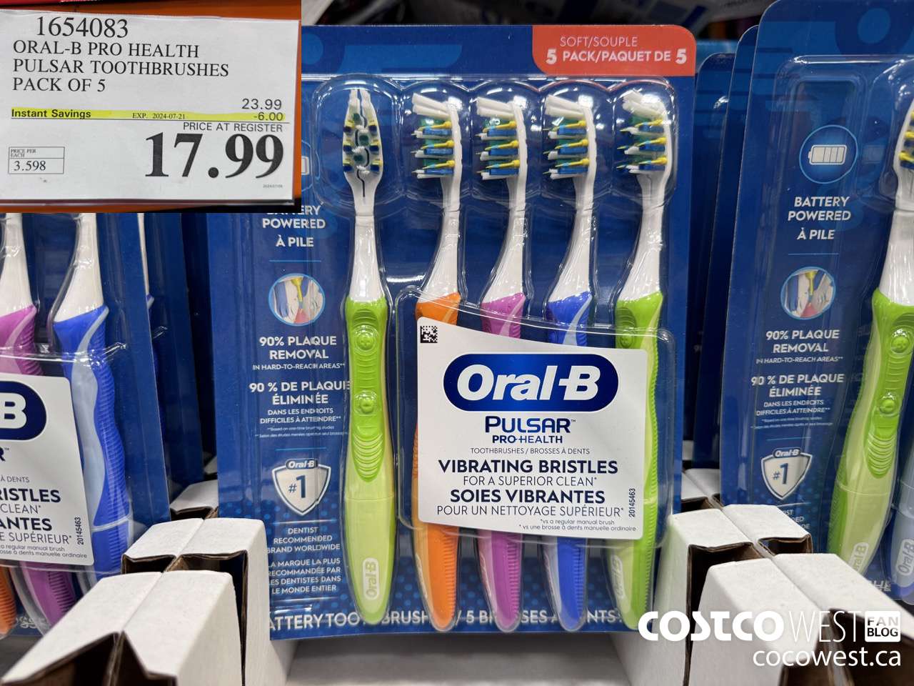 1654083 ORAL-B PRO HEALTH TOOTHBRUSHES PACK OF 5 ($6.00 INSTANT SAVINGS EXPIRES ON 2024-07-21) $17.99