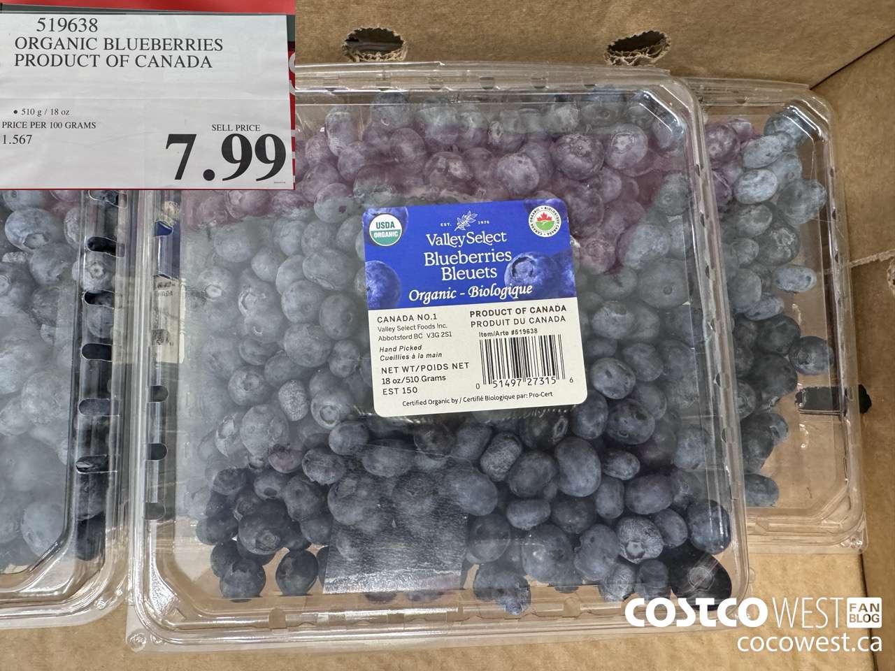 519638 ORGANIC BLUEBERRIES PRODUCT OF CANADA $7.99