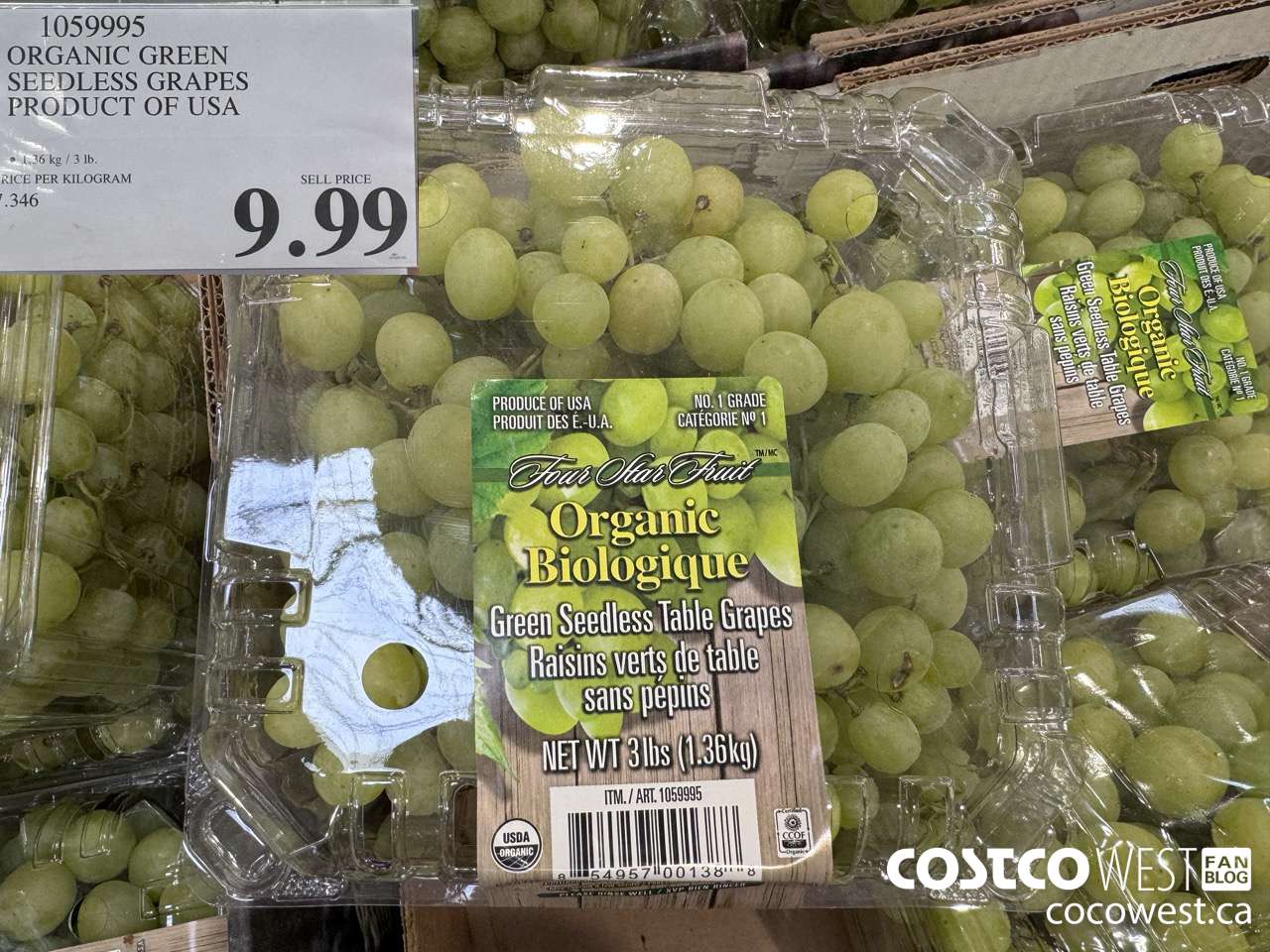 1059995 ORGANIC GREEN SEEDLESS GRAPES PRODUCT OF USA $9.99