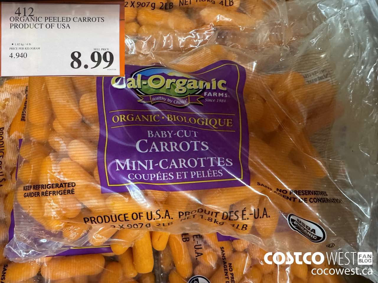 412 ORGANIC PEELED CARROTS PRODUCT OF USA $8.99