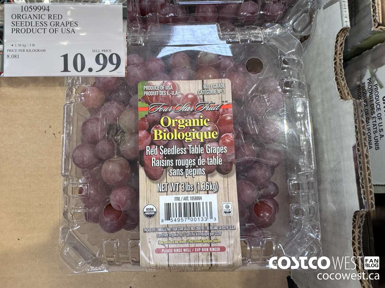 1059994 ORGANIC RED SEEDLESS GRAPES PRODUCT OF USA $10.99