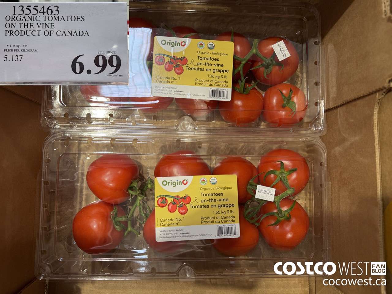 1355463 ORGANIC TOMATOES ON THE VINE PRODUCT OF CANADA $6.99